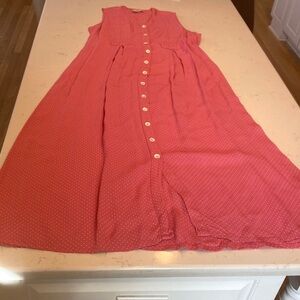 April Cornell Vintage Pink Polka Dot Button Front Maxi Dress M